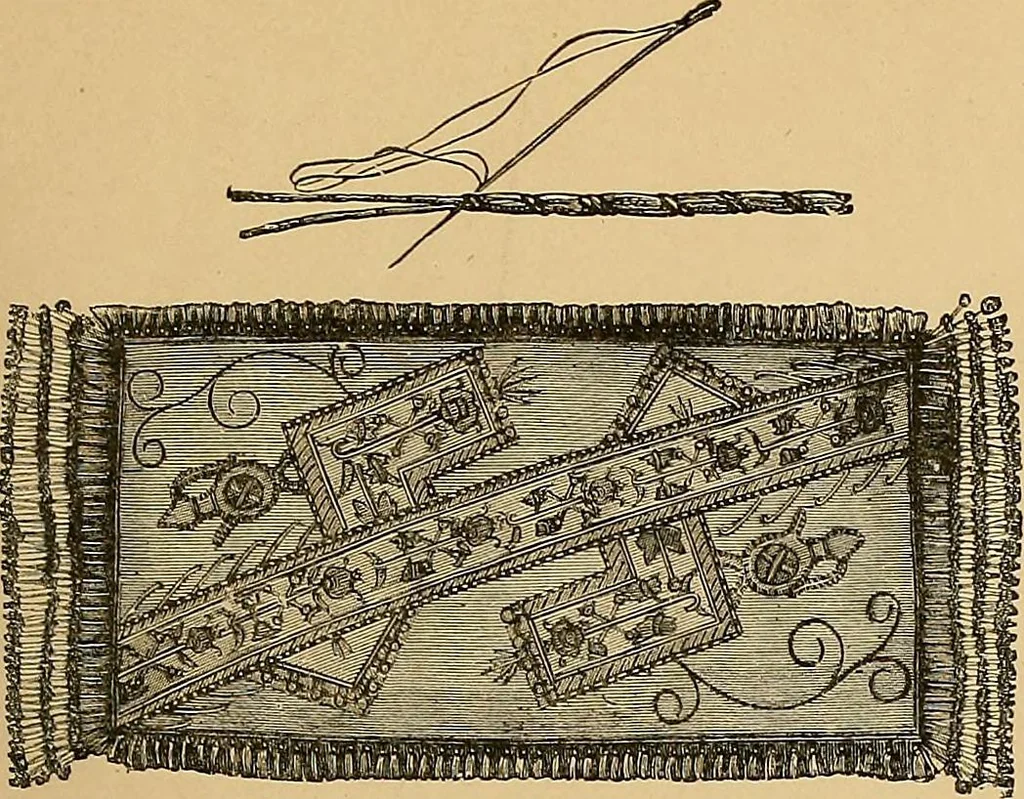 An illustration from The dictionary of needlework : an encyclopaedia of artistic, plain, and fancy needlework. Dealing fully with the details of all the stitches employed, the method of working, the materials used, the meaning of technical terms, and, where necessary, tracing the origin and history of the various works described. Illustrated with upwards of 800 wood engravings, and coloured plates. Plain sewing, textiles, dressmaking, appliances, and terms, 1885, leaf 155