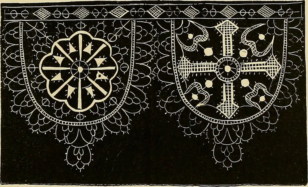 An illustration from The dictionary of needlework : an encyclopaedia of artistic, plain, and fancy needlework. Dealing fully with the details of all the stitches employed, the method of working, the materials used, the meaning of technical terms, and, where necessary, tracing the origin and history of the various works described. Illustrated with upwards of 800 wood engravings, and coloured plates. Plain sewing, textiles, dressmaking, appliances, and terms, 1885, leaf 55