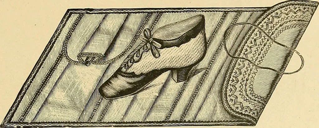 An illustration from The dictionary of needlework : an encyclopaedia of artistic, plain, and fancy needlework. Dealing fully with the details of all the stitches employed, the method of working, the materials used, the meaning of technical terms, and, where necessary, tracing the origin and history of the various works described. Illustrated with upwards of 800 wood engravings, and coloured plates. Plain sewing, textiles, dressmaking, appliances, and terms, 1885, leaf 138