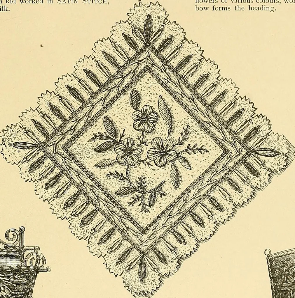 An illustration from The dictionary of needlework : an encyclopaedia of artistic, plain, and fancy needlework. Dealing fully with the details of all the stitches employed, the method of working, the materials used, the meaning of technical terms, and, where necessary, tracing the origin and history of the various works described. Illustrated with upwards of 800 wood engravings, and coloured plates. Plain sewing, textiles, dressmaking, appliances, and terms, 1885, leaf 120