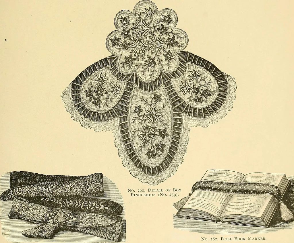 An illustration from The dictionary of needlework : an encyclopaedia of artistic, plain, and fancy needlework. Dealing fully with the details of all the stitches employed, the method of working, the materials used, the meaning of technical terms, and, where necessary, tracing the origin and history of the various works described. Illustrated with upwards of 800 wood engravings, and coloured plates. Plain sewing, textiles, dressmaking, appliances, and terms, 1885, leaf 122