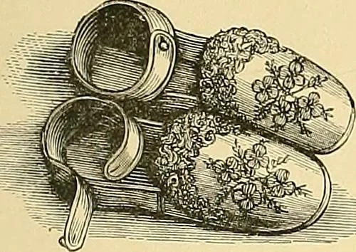 An illustration from The dictionary of needlework : an encyclopaedia of artistic, plain, and fancy needlework. Dealing fully with the details of all the stitches employed, the method of working, the materials used, the meaning of technical terms, and, where necessary, tracing the origin and history of the various works described. Illustrated with upwards of 800 wood engravings, and coloured plates. Plain sewing, textiles, dressmaking, appliances, and terms, 1885, leaf 128