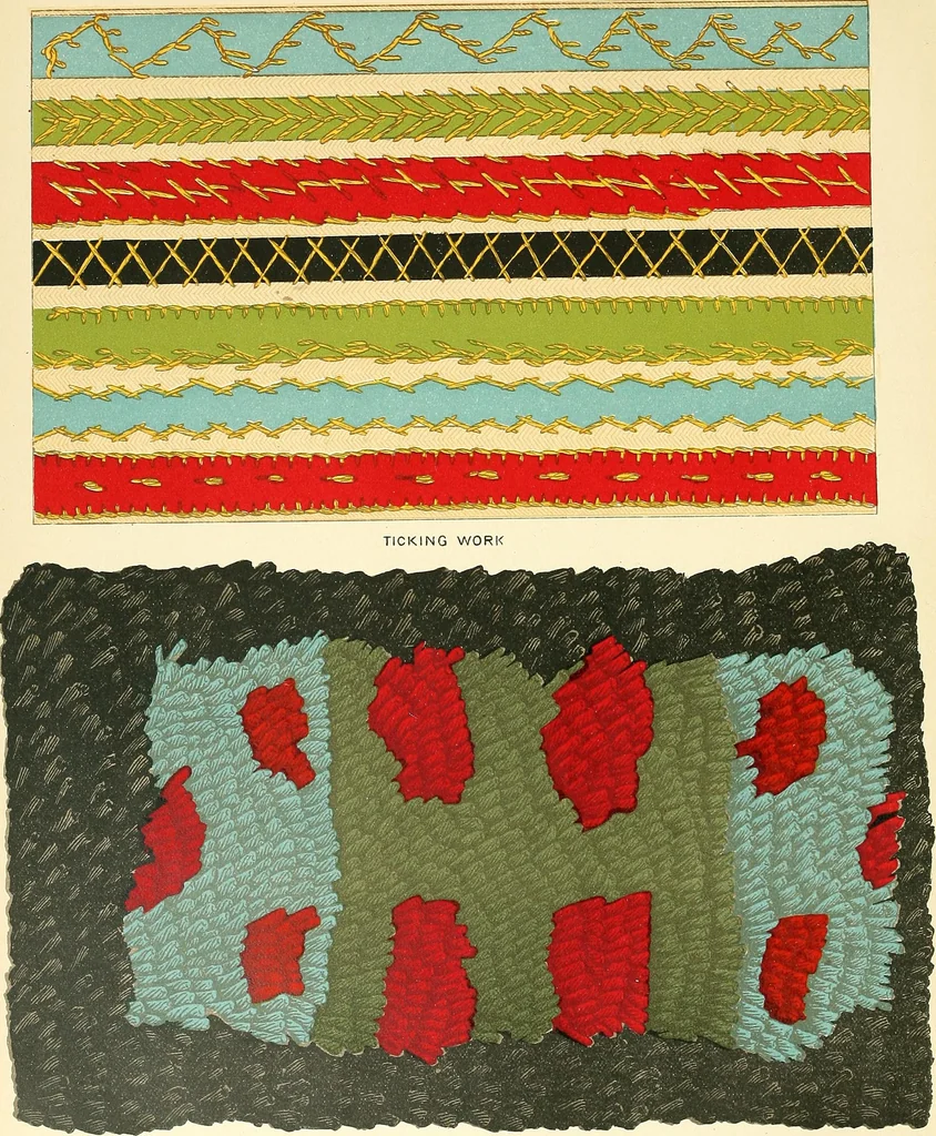 An illustration from The dictionary of needlework : an encyclopaedia of artistic, plain, and fancy needlework. Dealing fully with the details of all the stitches employed, the method of working, the materials used, the meaning of technical terms, and, where necessary, tracing the origin and history of the various works described. Illustrated with upwards of 800 wood engravings, and coloured plates. Plain sewing, textiles, dressmaking, appliances, and terms, 1885, leaf 7