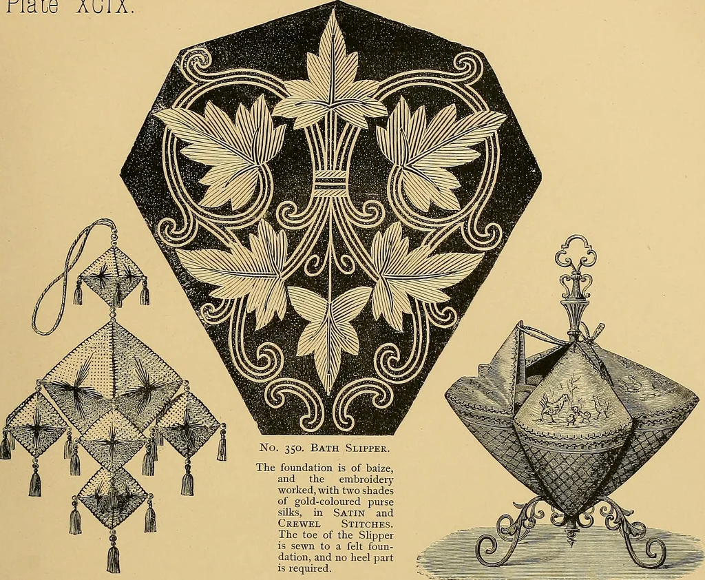 An illustration from The dictionary of needlework : an encyclopaedia of artistic, plain, and fancy needlework. Dealing fully with the details of all the stitches employed, the method of working, the materials used, the meaning of technical terms, and, where necessary, tracing the origin and history of the various works described. Illustrated with upwards of 800 wood engravings, and coloured plates. Plain sewing, textiles, dressmaking, appliances, and terms, 1885, leaf 122
