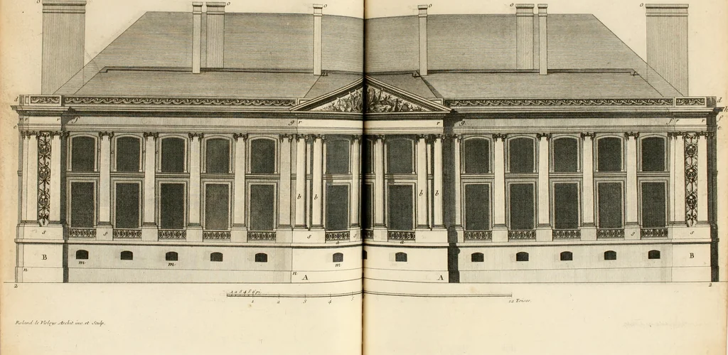 An illustration from Dictionnaire d'architecture, civile, militaire et navale, antique, ancienne et moderne : et de tous les arts et métiers qui en dépendent; Dont tous les Termes sont exprimés, en François, Latin, Italien, Espagnol, Anglois et Allemand. Enrichi de cent une Planches de Figures en Taille-douce, ... auquel on a joint Une Notice des Architectes, Ingénieurs, Peintres, Sculpteurs, Graveurs, & autres Artistes les plus celebres, dont on rapporte les principaux Ouvrages., 1770, leaf 232