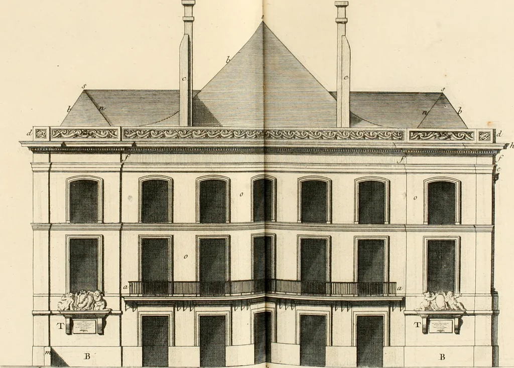 An illustration from Dictionnaire d'architecture, civile, militaire et navale, antique, ancienne et moderne : et de tous les arts et métiers qui en dépendent; Dont tous les Termes sont exprimés, en François, Latin, Italien, Espagnol, Anglois et Allemand. Enrichi de cent une Planches de Figures en Taille-douce, ... auquel on a joint Une Notice des Architectes, Ingénieurs, Peintres, Sculpteurs, Graveurs, & autres Artistes les plus celebres, dont on rapporte les principaux Ouvrages., 1770, leaf 236