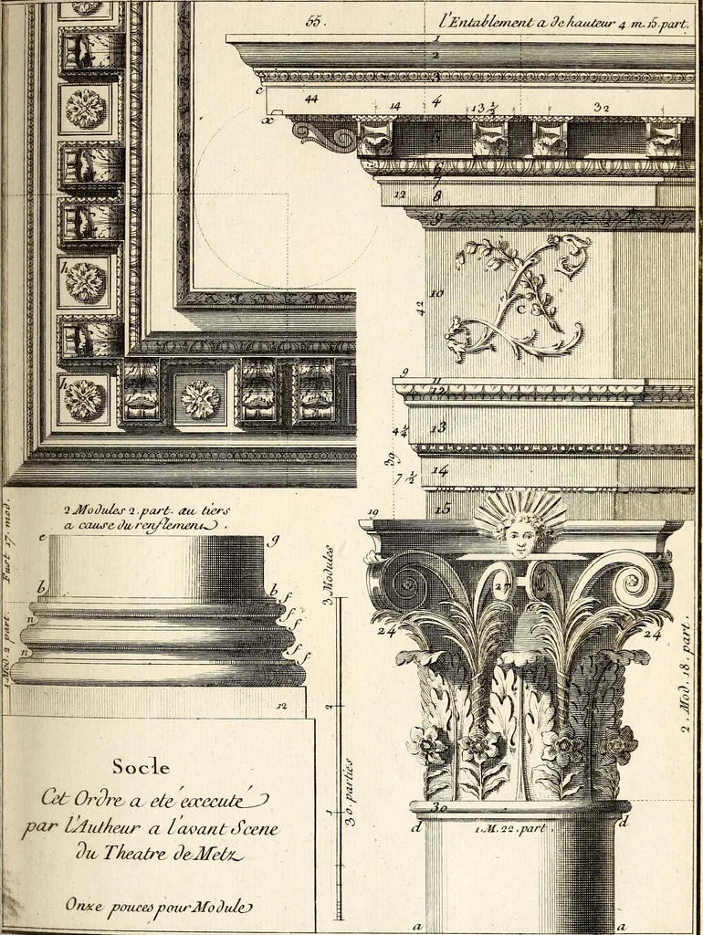 An illustration from Dictionnaire d'architecture, civile, militaire et navale, antique, ancienne et moderne : et de tous les arts et métiers qui en dépendent; Dont tous les Termes sont exprimés, en François, Latin, Italien, Espagnol, Anglois et Allemand. Enrichi de cent une Planches de Figures en Taille-douce, ... auquel on a joint Une Notice des Architectes, Ingénieurs, Peintres, Sculpteurs, Graveurs, & autres Artistes les plus celebres, dont on rapporte les principaux Ouvrages., 1770, leaf 270