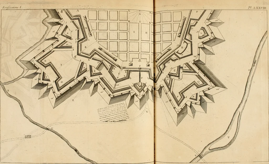 An illustration from Dictionnaire d'architecture, civile, militaire et navale, antique, ancienne et moderne : et de tous les arts et métiers qui en dépendent; Dont tous les Termes sont exprimés, en François, Latin, Italien, Espagnol, Anglois et Allemand. Enrichi de cent une Planches de Figures en Taille-douce, ... auquel on a joint Une Notice des Architectes, Ingénieurs, Peintres, Sculpteurs, Graveurs, & autres Artistes les plus celebres, dont on rapporte les principaux Ouvrages., 1770, leaf 412