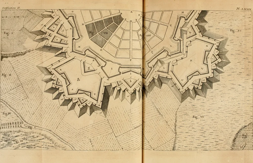 An illustration from Dictionnaire d'architecture, civile, militaire et navale, antique, ancienne et moderne : et de tous les arts et métiers qui en dépendent; Dont tous les Termes sont exprimés, en François, Latin, Italien, Espagnol, Anglois et Allemand. Enrichi de cent une Planches de Figures en Taille-douce, ... auquel on a joint Une Notice des Architectes, Ingénieurs, Peintres, Sculpteurs, Graveurs, & autres Artistes les plus celebres, dont on rapporte les principaux Ouvrages., 1770, leaf 416