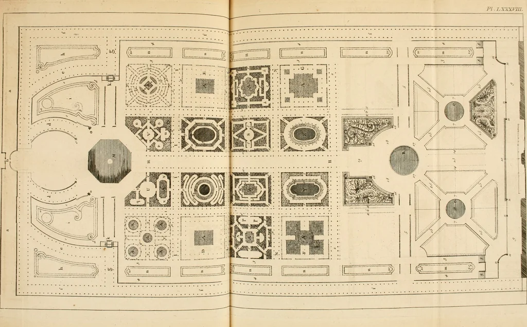 An illustration from Dictionnaire d'architecture, civile, militaire et navale, antique, ancienne et moderne : et de tous les arts et métiers qui en dépendent; Dont tous les Termes sont exprimés, en François, Latin, Italien, Espagnol, Anglois et Allemand. Enrichi de cent une Planches de Figures en Taille-douce, ... auquel on a joint Une Notice des Architectes, Ingénieurs, Peintres, Sculpteurs, Graveurs, & autres Artistes les plus celebres, dont on rapporte les principaux Ouvrages., 1770, leaf 444