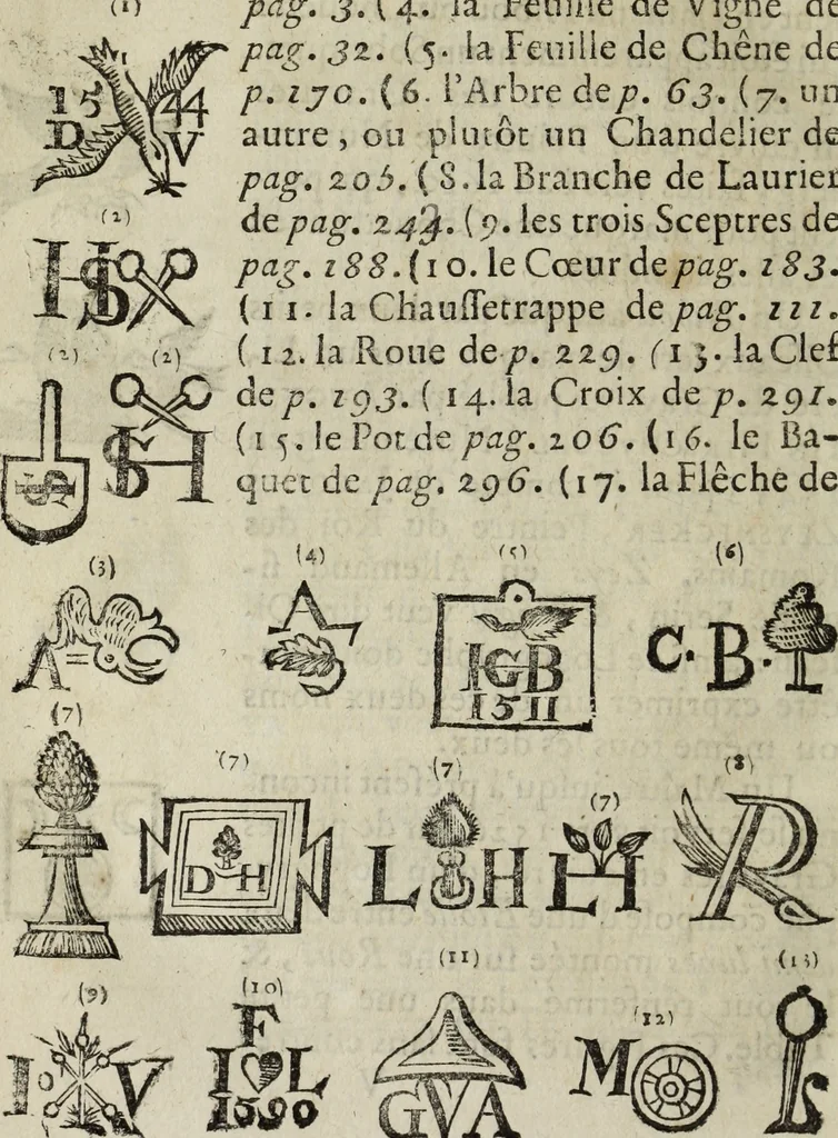 An illustration from Dictionnaire des monogrammes, chiffres, lettres initiales, logogryphes, rébus, &c. sous lesquels les plus célébres peintres, graveurs & dessinateurs ont dessiné leurs noms, 1750, leaf 391