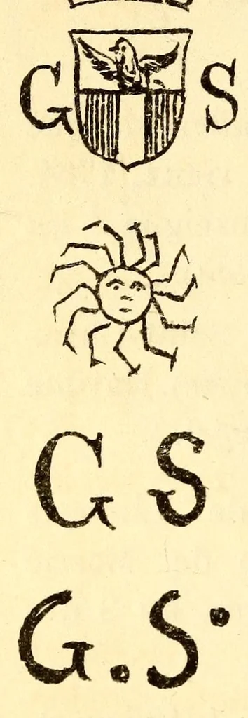 An illustration from Dictionnaire des marques et monogrammes des faiences, poteries, grès, terre de pipe, terre cuite, porcelaines, etc. : anciennes et modernes ..., 1879, leaf 130