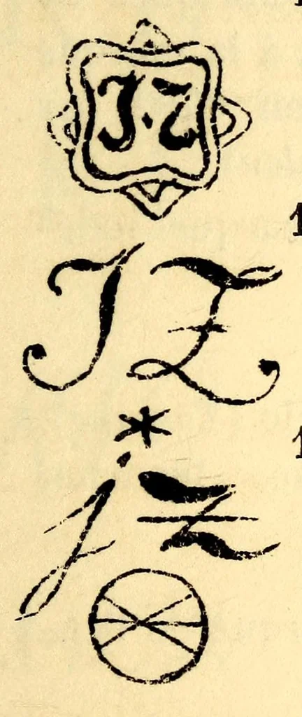 An illustration from Dictionnaire des marques et monogrammes des faiences, poteries, grès, terre de pipe, terre cuite, porcelaines, etc. : anciennes et modernes ..., 1879, leaf 163