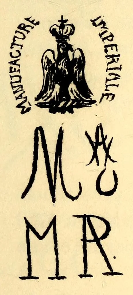 An illustration from Dictionnaire des marques et monogrammes des faiences, poteries, grès, terre de pipe, terre cuite, porcelaines, etc. : anciennes et modernes ..., 1879, leaf 187