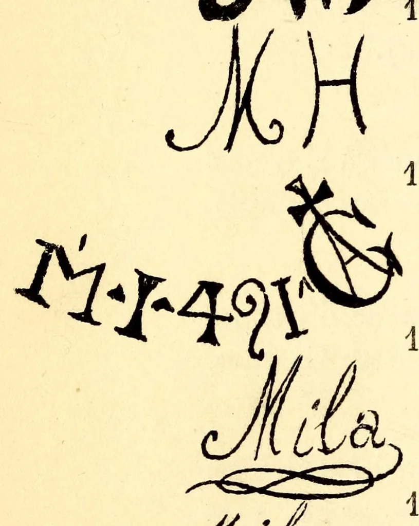 An illustration from Dictionnaire des marques et monogrammes des faiences, poteries, grès, terre de pipe, terre cuite, porcelaines, etc. : anciennes et modernes ..., 1879, leaf 192