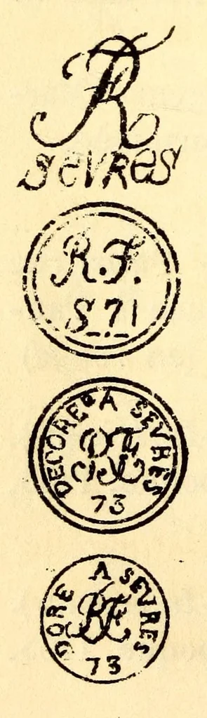 An illustration from Dictionnaire des marques et monogrammes des faiences, poteries, grès, terre de pipe, terre cuite, porcelaines, etc. : anciennes et modernes ..., 1879, leaf 230