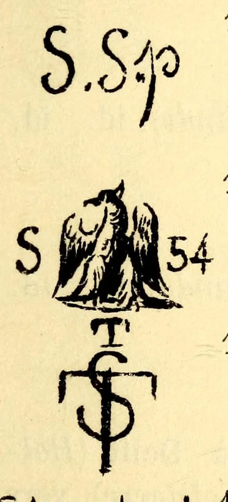 An illustration from Dictionnaire des marques et monogrammes des faiences, poteries, grès, terre de pipe, terre cuite, porcelaines, etc. : anciennes et modernes ..., 1879, leaf 247