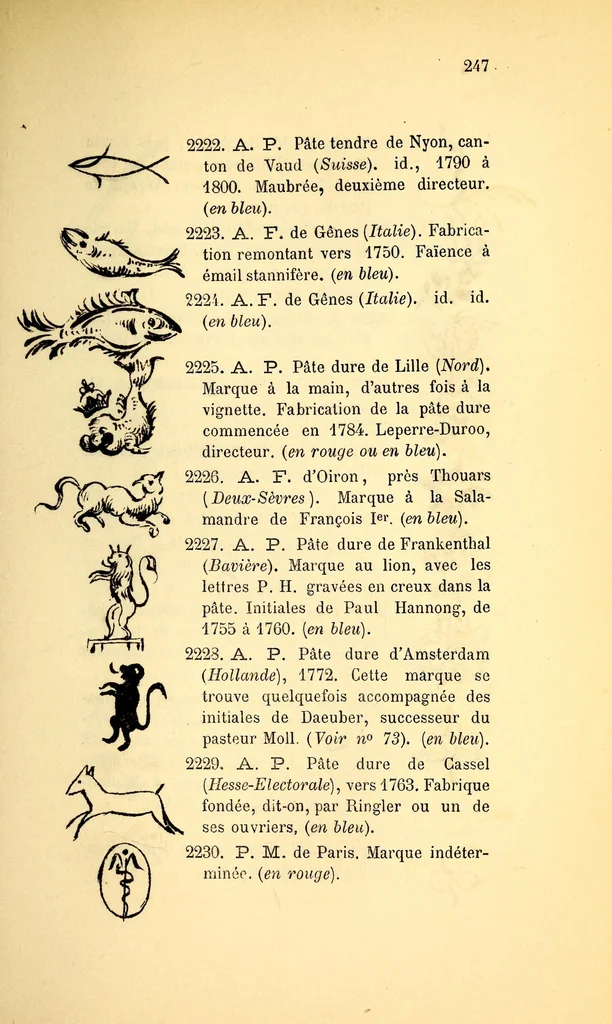 An illustration from Dictionnaire des marques et monogrammes des faiences, poteries, grès, terre de pipe, terre cuite, porcelaines, etc. : anciennes et modernes ..., 1879, leaf 281