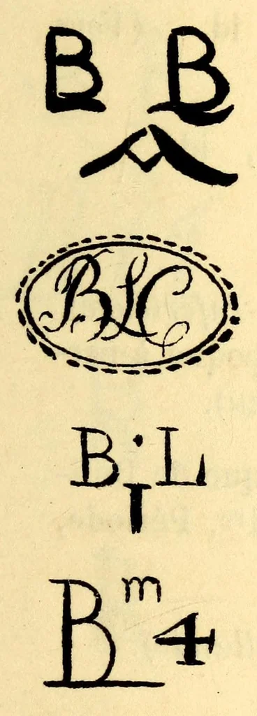 An illustration from Dictionnaire des marques et monogrammes des faiences, poteries, grès, terre de pipe, terre cuite, porcelaines, etc. : anciennes et modernes ..., 1879, leaf 63