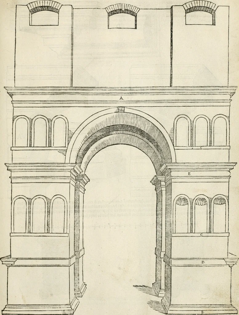 An illustration from Die alder vermaertste antique edificien : vã temple, theatre, amphitheatre, paleisen, therme, obeliske, brugge, archetriuphal, etc. vescreueeñ gefigureert met haren grondede eñ mate oock de plaetsen daerse staen, eñ wiese dede make, 1546, leaf 100