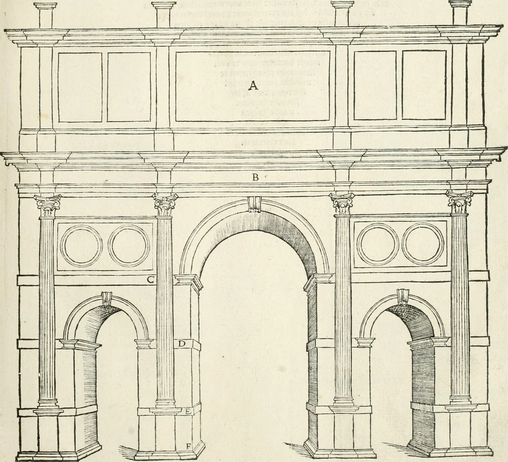 An illustration from Die alder vermaertste antique edificien : vã temple, theatre, amphitheatre, paleisen, therme, obeliske, brugge, archetriuphal, etc. vescreueeñ gefigureert met haren grondede eñ mate oock de plaetsen daerse staen, eñ wiese dede make, 1546, leaf 114