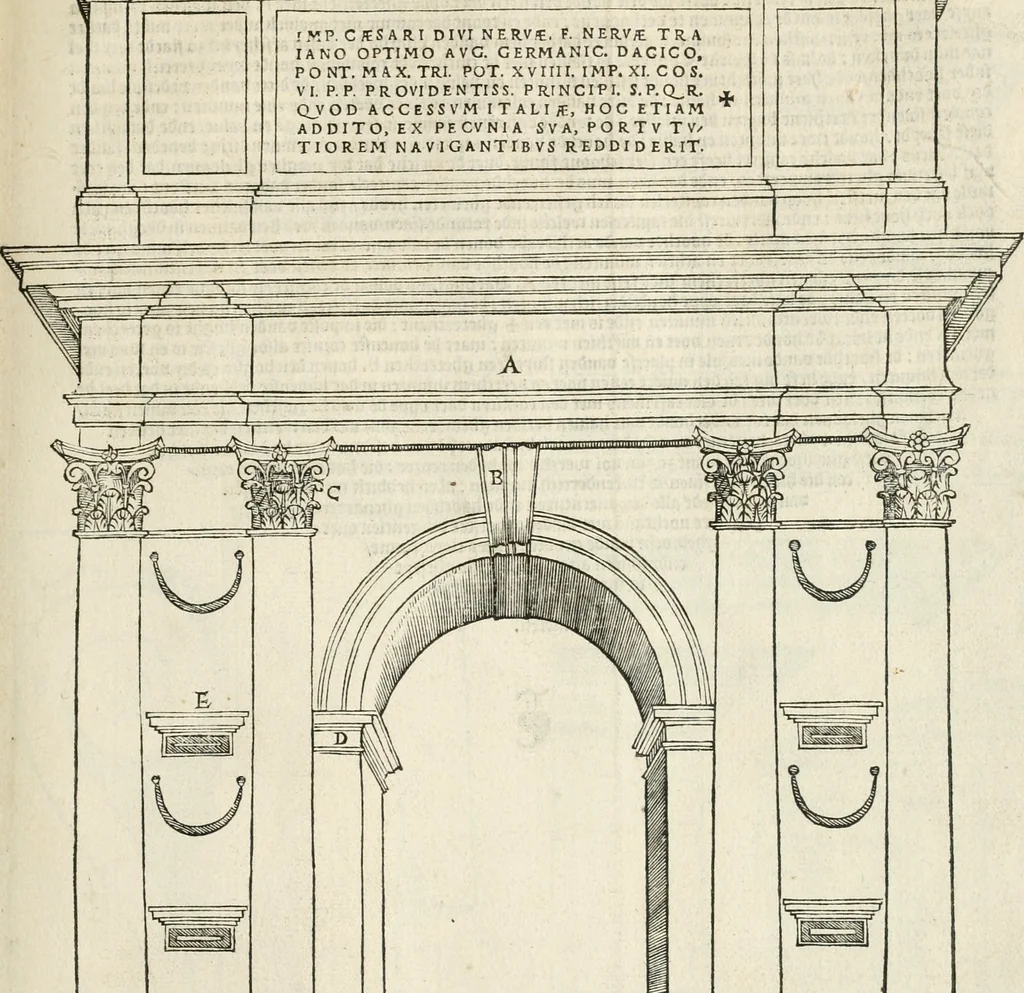 An illustration from Die alder vermaertste antique edificien : vã temple, theatre, amphitheatre, paleisen, therme, obeliske, brugge, archetriuphal, etc. vescreueeñ gefigureert met haren grondede eñ mate oock de plaetsen daerse staen, eñ wiese dede make, 1546, leaf 118