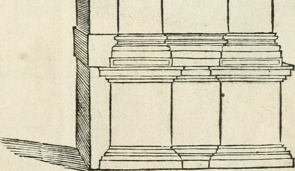 An illustration from Die alder vermaertste antique edificien : vã temple, theatre, amphitheatre, paleisen, therme, obeliske, brugge, archetriuphal, etc. vescreueeñ gefigureert met haren grondede eñ mate oock de plaetsen daerse staen, eñ wiese dede make, 1546, leaf 118