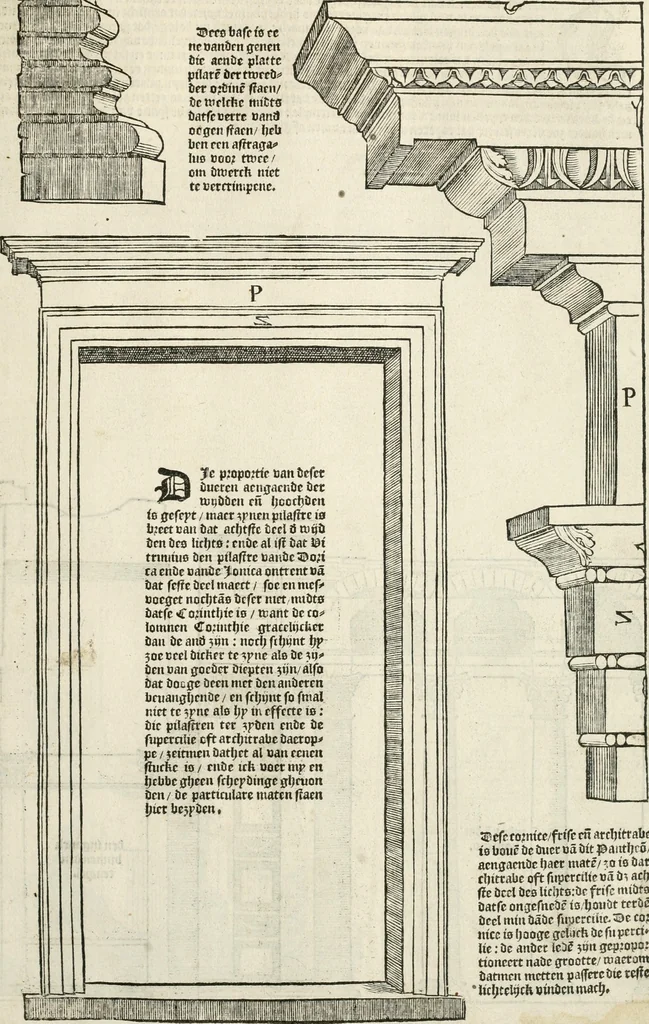 An illustration from Die alder vermaertste antique edificien : vã temple, theatre, amphitheatre, paleisen, therme, obeliske, brugge, archetriuphal, etc. vescreueeñ gefigureert met haren grondede eñ mate oock de plaetsen daerse staen, eñ wiese dede make, 1546, leaf 12