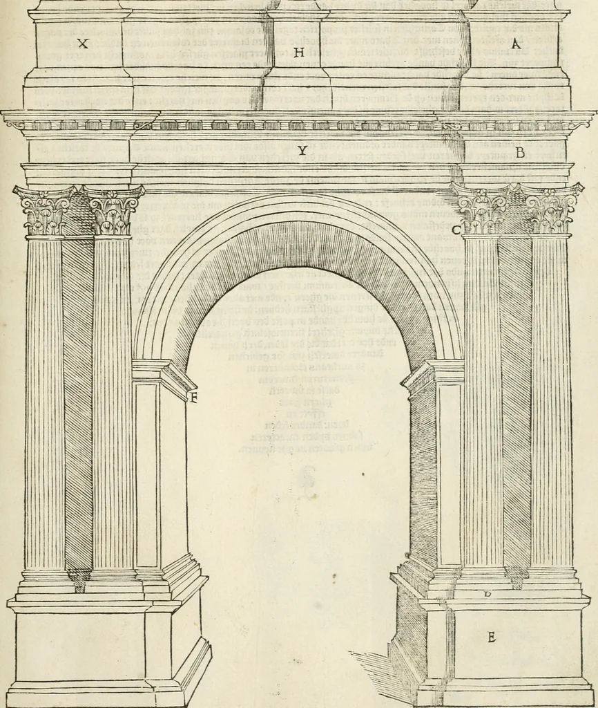 An illustration from Die alder vermaertste antique edificien : vã temple, theatre, amphitheatre, paleisen, therme, obeliske, brugge, archetriuphal, etc. vescreueeñ gefigureert met haren grondede eñ mate oock de plaetsen daerse staen, eñ wiese dede make, 1546, leaf 122