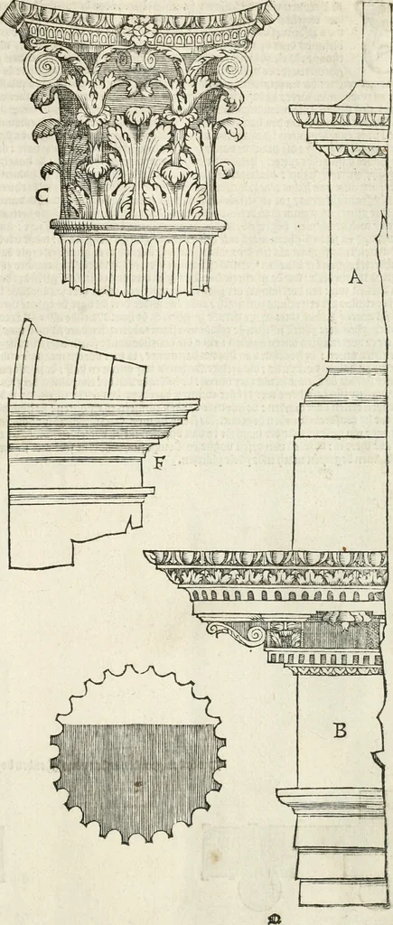 An illustration from Die alder vermaertste antique edificien : vã temple, theatre, amphitheatre, paleisen, therme, obeliske, brugge, archetriuphal, etc. vescreueeñ gefigureert met haren grondede eñ mate oock de plaetsen daerse staen, eñ wiese dede make, 1546, leaf 124