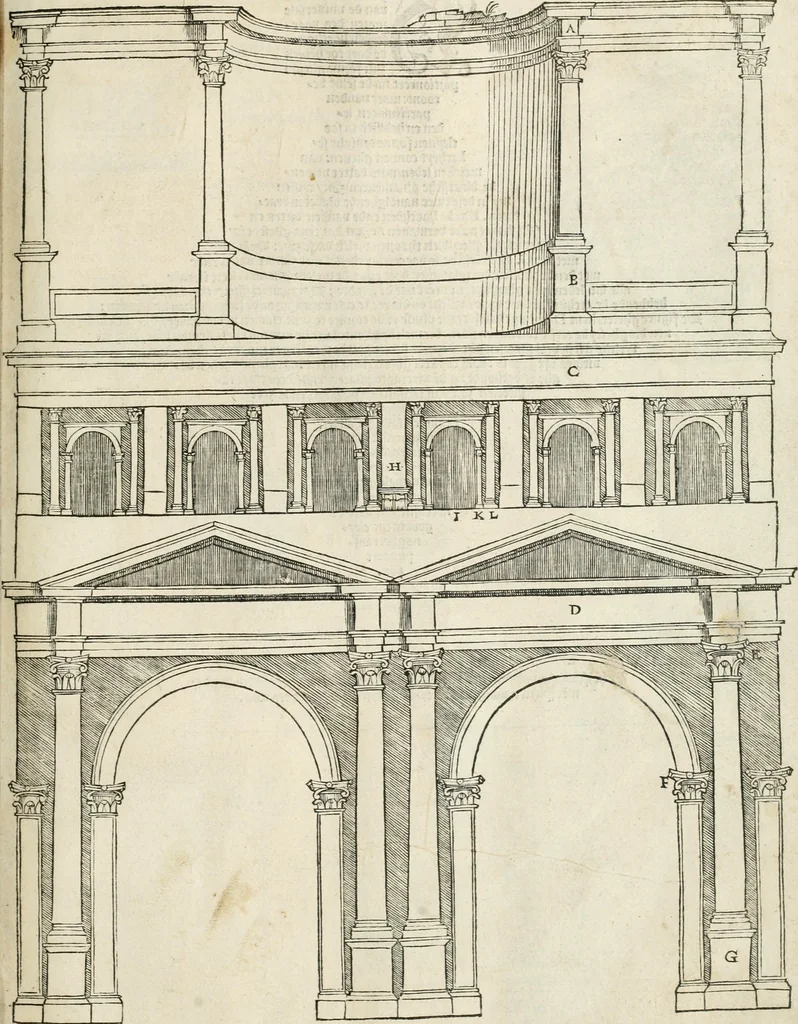 An illustration from Die alder vermaertste antique edificien : vã temple, theatre, amphitheatre, paleisen, therme, obeliske, brugge, archetriuphal, etc. vescreueeñ gefigureert met haren grondede eñ mate oock de plaetsen daerse staen, eñ wiese dede make, 1546, leaf 130