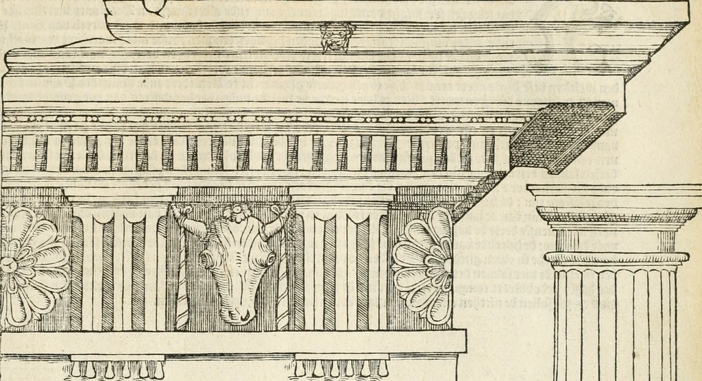 An illustration from Die alder vermaertste antique edificien : vã temple, theatre, amphitheatre, paleisen, therme, obeliske, brugge, archetriuphal, etc. vescreueeñ gefigureert met haren grondede eñ mate oock de plaetsen daerse staen, eñ wiese dede make, 1546, leaf 136