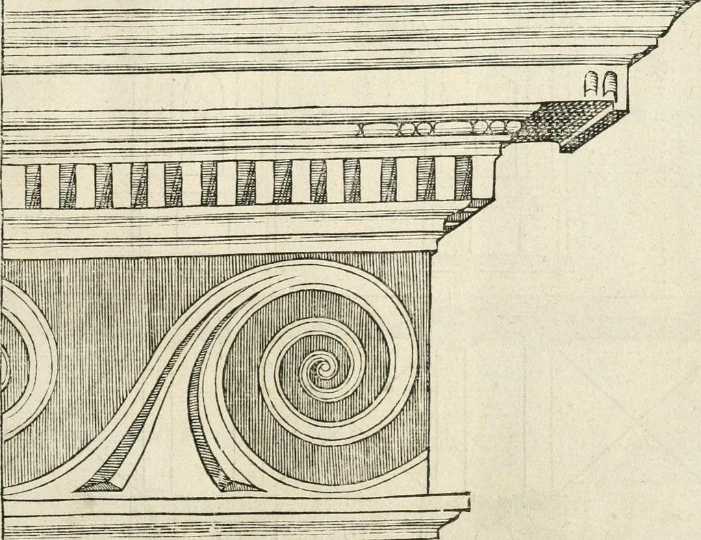 An illustration from Die alder vermaertste antique edificien : vã temple, theatre, amphitheatre, paleisen, therme, obeliske, brugge, archetriuphal, etc. vescreueeñ gefigureert met haren grondede eñ mate oock de plaetsen daerse staen, eñ wiese dede make, 1546, leaf 136