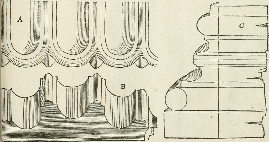 An illustration from Die alder vermaertste antique edificien : vã temple, theatre, amphitheatre, paleisen, therme, obeliske, brugge, archetriuphal, etc. vescreueeñ gefigureert met haren grondede eñ mate oock de plaetsen daerse staen, eñ wiese dede make, 1546, leaf 14