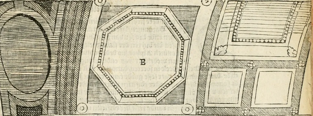 An illustration from Die alder vermaertste antique edificien : vã temple, theatre, amphitheatre, paleisen, therme, obeliske, brugge, archetriuphal, etc. vescreueeñ gefigureert met haren grondede eñ mate oock de plaetsen daerse staen, eñ wiese dede make, 1546, leaf 144