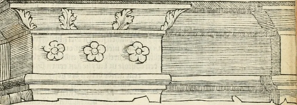 An illustration from Die alder vermaertste antique edificien : vã temple, theatre, amphitheatre, paleisen, therme, obeliske, brugge, archetriuphal, etc. vescreueeñ gefigureert met haren grondede eñ mate oock de plaetsen daerse staen, eñ wiese dede make, 1546, leaf 144