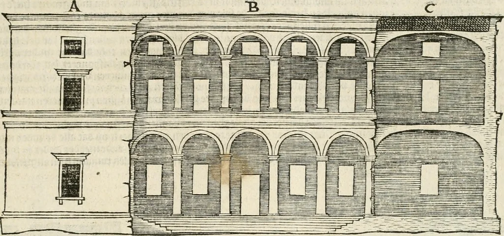 An illustration from Die alder vermaertste antique edificien : vã temple, theatre, amphitheatre, paleisen, therme, obeliske, brugge, archetriuphal, etc. vescreueeñ gefigureert met haren grondede eñ mate oock de plaetsen daerse staen, eñ wiese dede make, 1546, leaf 146