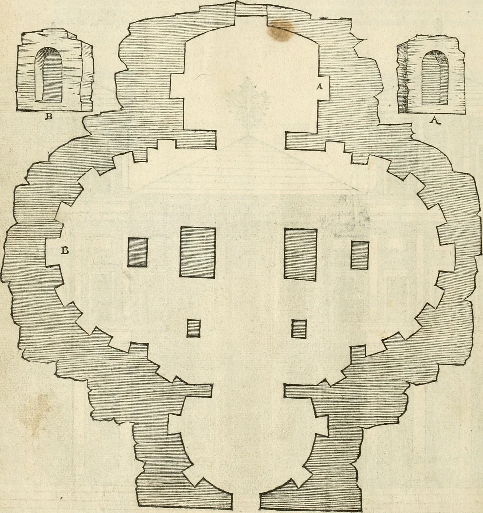 An illustration from Die alder vermaertste antique edificien : vã temple, theatre, amphitheatre, paleisen, therme, obeliske, brugge, archetriuphal, etc. vescreueeñ gefigureert met haren grondede eñ mate oock de plaetsen daerse staen, eñ wiese dede make, 1546, leaf 149