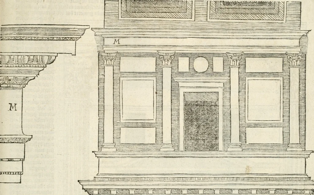 An illustration from Die alder vermaertste antique edificien : vã temple, theatre, amphitheatre, paleisen, therme, obeliske, brugge, archetriuphal, etc. vescreueeñ gefigureert met haren grondede eñ mate oock de plaetsen daerse staen, eñ wiese dede make, 1546, leaf 16