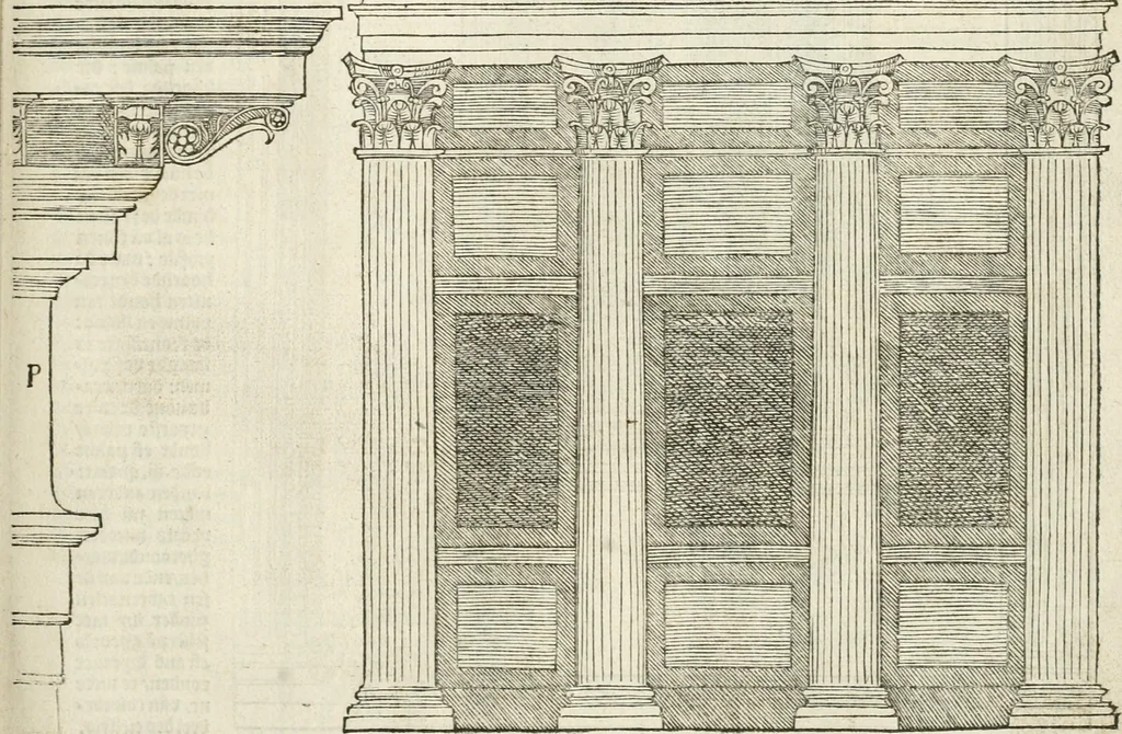 An illustration from Die alder vermaertste antique edificien : vã temple, theatre, amphitheatre, paleisen, therme, obeliske, brugge, archetriuphal, etc. vescreueeñ gefigureert met haren grondede eñ mate oock de plaetsen daerse staen, eñ wiese dede make, 1546, leaf 16