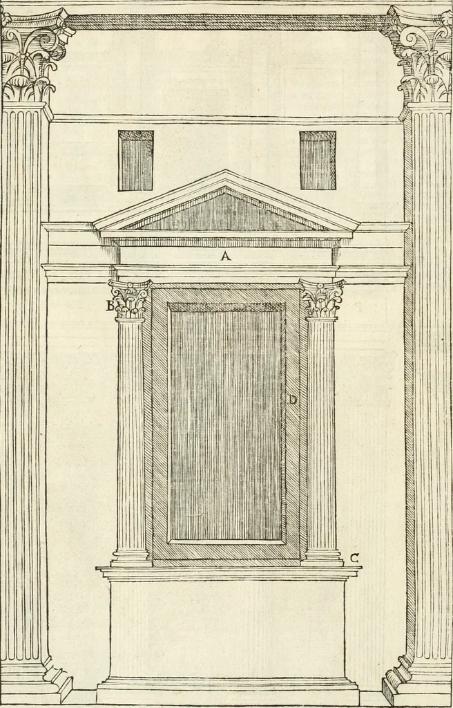 An illustration from Die alder vermaertste antique edificien : vã temple, theatre, amphitheatre, paleisen, therme, obeliske, brugge, archetriuphal, etc. vescreueeñ gefigureert met haren grondede eñ mate oock de plaetsen daerse staen, eñ wiese dede make, 1546, leaf 17
