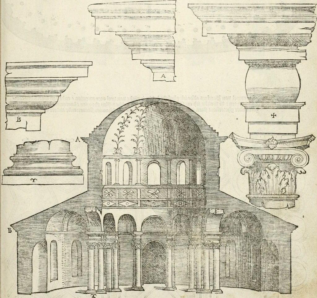 An illustration from Die alder vermaertste antique edificien : vã temple, theatre, amphitheatre, paleisen, therme, obeliske, brugge, archetriuphal, etc. vescreueeñ gefigureert met haren grondede eñ mate oock de plaetsen daerse staen, eñ wiese dede make, 1546, leaf 20