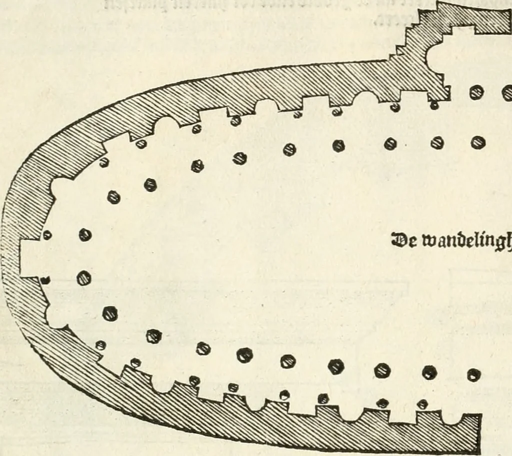 An illustration from Die alder vermaertste antique edificien : vã temple, theatre, amphitheatre, paleisen, therme, obeliske, brugge, archetriuphal, etc. vescreueeñ gefigureert met haren grondede eñ mate oock de plaetsen daerse staen, eñ wiese dede make, 1546, leaf 21