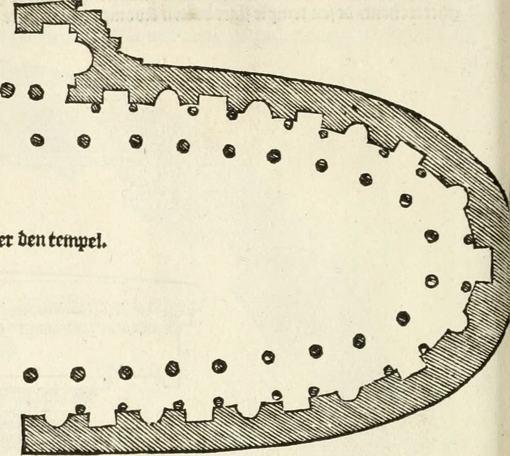 An illustration from Die alder vermaertste antique edificien : vã temple, theatre, amphitheatre, paleisen, therme, obeliske, brugge, archetriuphal, etc. vescreueeñ gefigureert met haren grondede eñ mate oock de plaetsen daerse staen, eñ wiese dede make, 1546, leaf 21