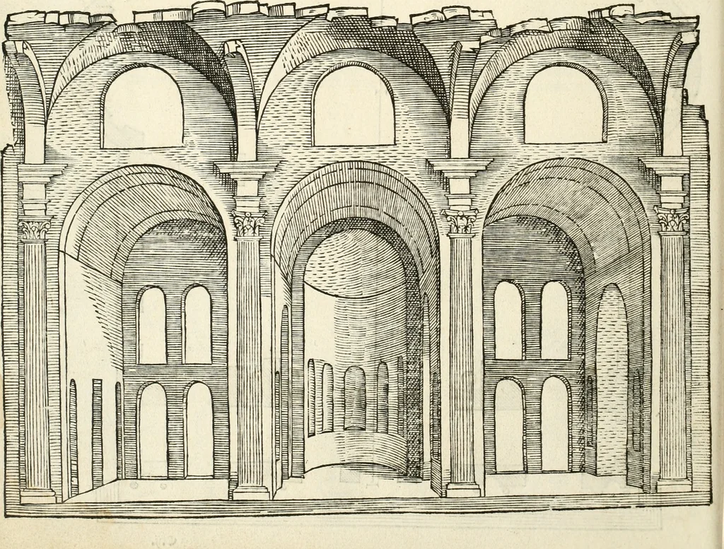 An illustration from Die alder vermaertste antique edificien : vã temple, theatre, amphitheatre, paleisen, therme, obeliske, brugge, archetriuphal, etc. vescreueeñ gefigureert met haren grondede eñ mate oock de plaetsen daerse staen, eñ wiese dede make, 1546, leaf 23