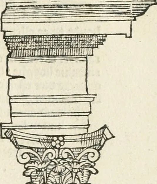 An illustration from Die alder vermaertste antique edificien : vã temple, theatre, amphitheatre, paleisen, therme, obeliske, brugge, archetriuphal, etc. vescreueeñ gefigureert met haren grondede eñ mate oock de plaetsen daerse staen, eñ wiese dede make, 1546, leaf 26