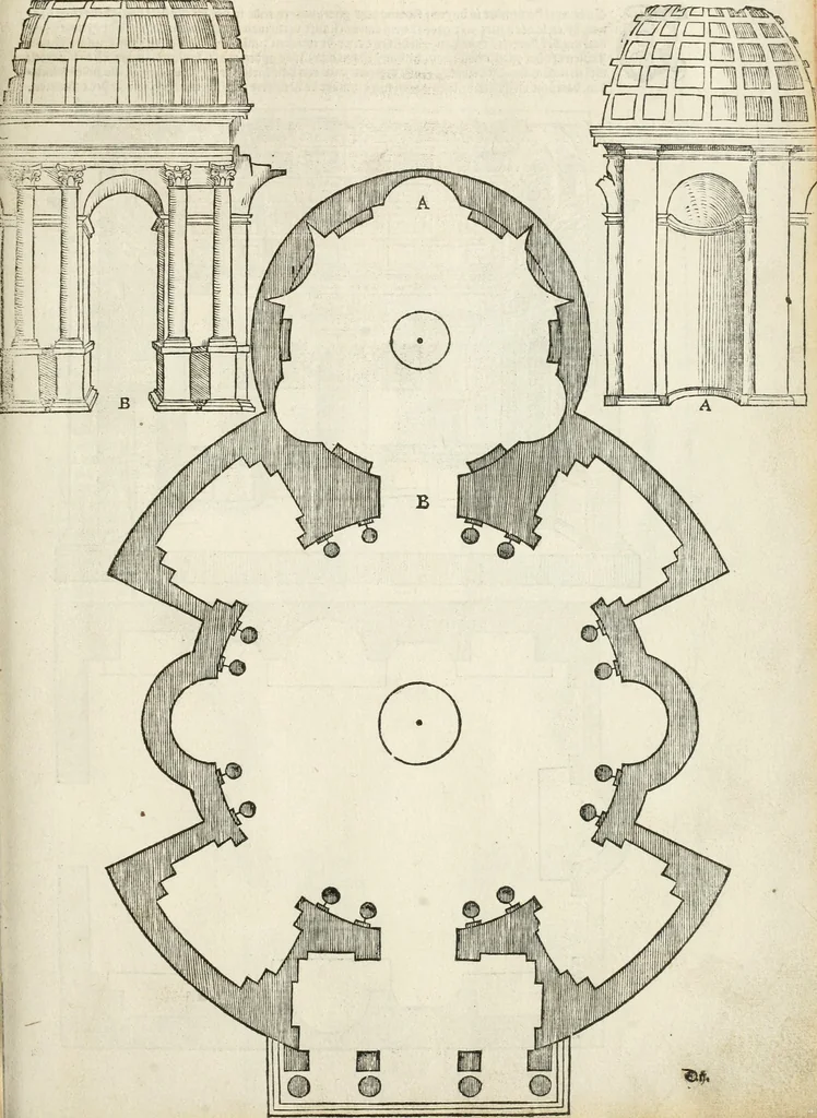 An illustration from Die alder vermaertste antique edificien : vã temple, theatre, amphitheatre, paleisen, therme, obeliske, brugge, archetriuphal, etc. vescreueeñ gefigureert met haren grondede eñ mate oock de plaetsen daerse staen, eñ wiese dede make, 1546, leaf 30