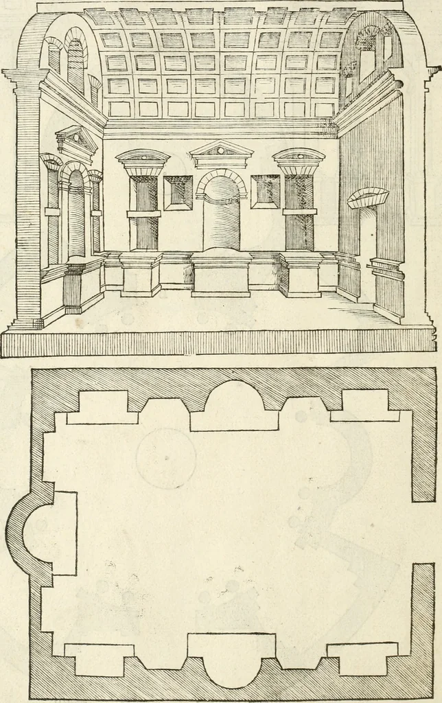 An illustration from Die alder vermaertste antique edificien : vã temple, theatre, amphitheatre, paleisen, therme, obeliske, brugge, archetriuphal, etc. vescreueeñ gefigureert met haren grondede eñ mate oock de plaetsen daerse staen, eñ wiese dede make, 1546, leaf 31