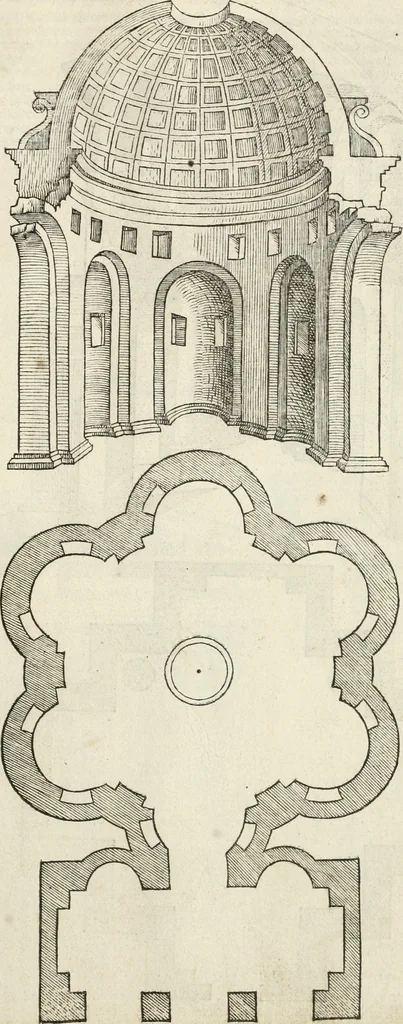 An illustration from Die alder vermaertste antique edificien : vã temple, theatre, amphitheatre, paleisen, therme, obeliske, brugge, archetriuphal, etc. vescreueeñ gefigureert met haren grondede eñ mate oock de plaetsen daerse staen, eñ wiese dede make, 1546, leaf 32