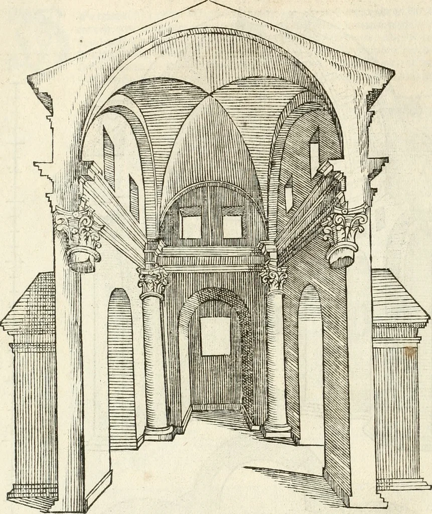 An illustration from Die alder vermaertste antique edificien : vã temple, theatre, amphitheatre, paleisen, therme, obeliske, brugge, archetriuphal, etc. vescreueeñ gefigureert met haren grondede eñ mate oock de plaetsen daerse staen, eñ wiese dede make, 1546, leaf 33